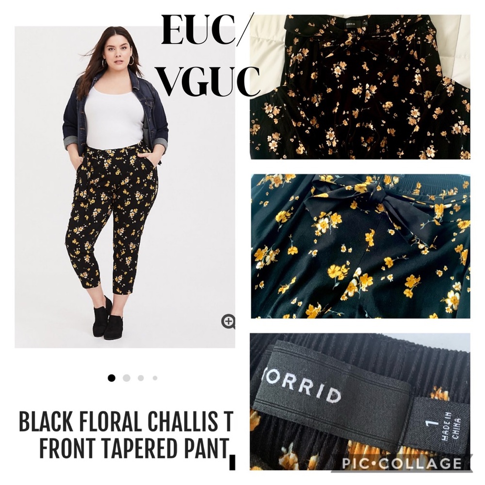 Black Floral Challis Tie Front Pant - Torrid